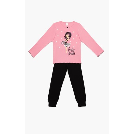 Πυτζάμα Παιδική Χειμερινή Minerva Lovely Girl Ροζ/Μαύρο 62028-035 Μέγεθος - No14