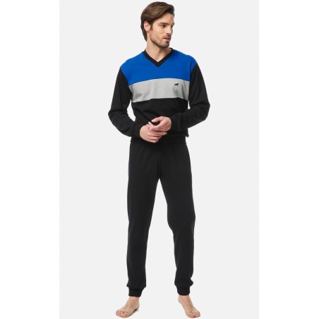 Πυτζάμα Ανδρική Χειμερινή Minerva Bull Τρίχρωμη Black/Blue Electric 71061-045 Μέγεθος - Extra Extra Large