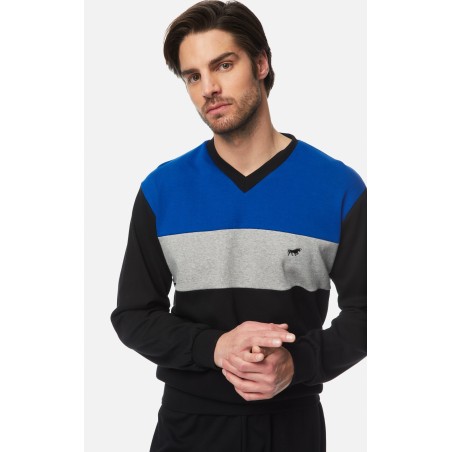 Πυτζάμα Ανδρική Χειμερινή Minerva Bull Τρίχρωμη Black/Blue Electric 71061-045 Μέγεθος - Extra Extra Large