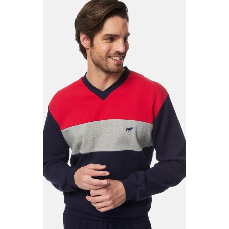 Πυτζάμα Ανδρική Χειμερινή Minerva Bull Τρίχρωμη Marine/Red 71061-100 Μέγεθος - Large