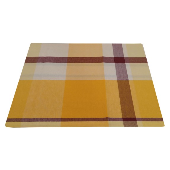 Τραπεζομάντηλο ΚΟΜΒΟΣ Λονέτα Υφαντό Καρό Yellow-Sand 140x140