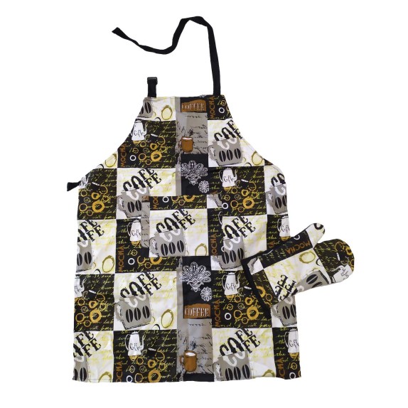 Σετ Ολόσωμη Ποδιά - Γάντι Κουζινας ΚΟΜΒΟΣ Coffee