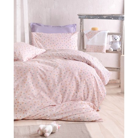 Σετ Σεντόνια Ημίδιπλα με Λάστιχο 3 Τεμαχίων Rythmos Tiny Heart Σομον 160x260