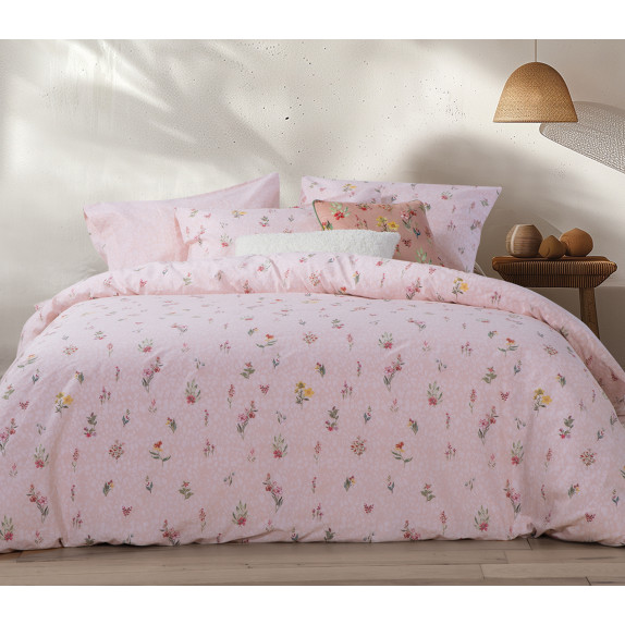 Σετ Παπλωματοθήκη Υπέρδιπλη 3 Τεμαχίων Nef-Nef Plant Pink...