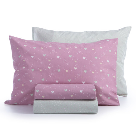 Σετ Παιδικά Σεντόνια Μονά 3 Τεμαχίων Nef-Nef Hearts Look Deep Pink 170x260