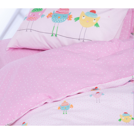 Σετ Παιδικά Σεντόνια Μονά 3 Τεμαχίων Nef-Nef Tweet So Sweet-Lovely Pink 170x260