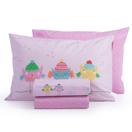 Σετ Παιδικά Σεντόνια Μονά 3 Τεμαχίων Nef-Nef Tweet So Sweet-Lovely Pink 170x260