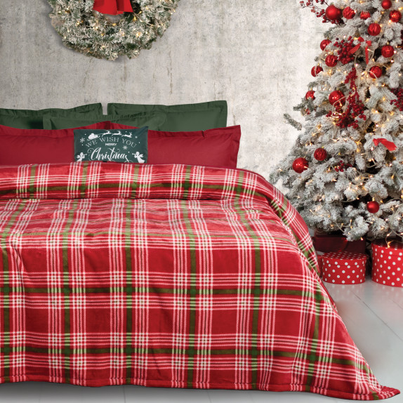 Κουβέρτα Fleece Υπέρδιπλη Das Home 1361 Red-Green 220x240