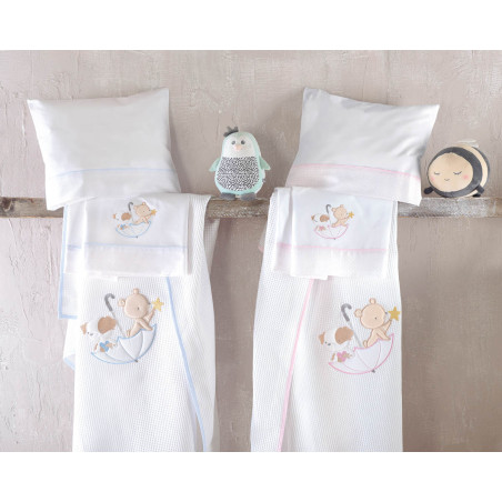 Σετ Σεντόνια Φανελένια Κούνιας 3 Τεμαχίων Rythmos Umbrella Fight Σιελ 100x160