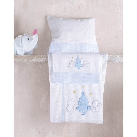 Σετ Σεντόνια Κούνιας 3 Τεμαχίων Rythmos Elephant Friends Μπλε 100x160