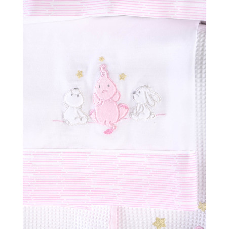 Σετ Σεντόνια Φανελένια Κούνιας 3 Τεμαχίων Rythmos Elephant Friends Ροζ 100x160