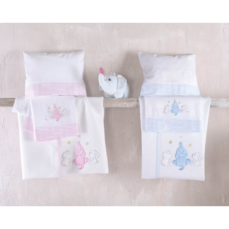 Σετ Σεντόνια Φανελένια Κούνιας 3 Τεμαχίων Rythmos Elephant Friends Ροζ 100x160