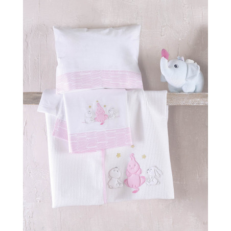 Σετ Σεντόνια Κούνιας 3 Τεμαχίων Rythmos Elephant Friends Ροζ 100x160