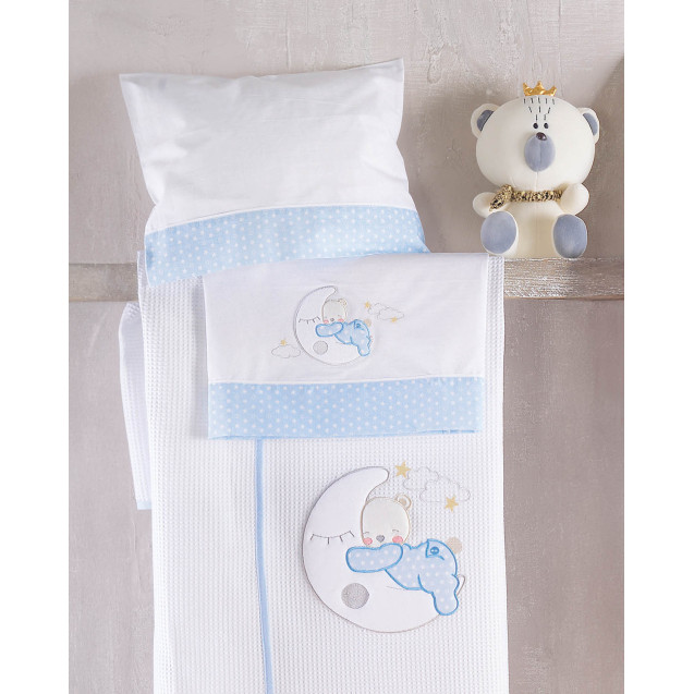 Κουβέρτα Πικέ Κούνιας Rythmos Moon Swing Σιελ...