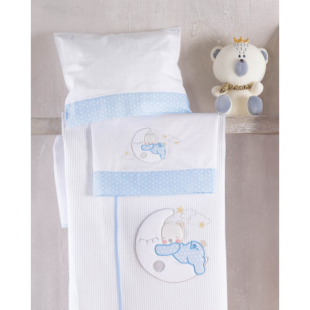 Σετ Σεντόνια Φανελένια Κούνιας 3 Τεμαχίων Rythmos Moon Swing Σιελ 100x160