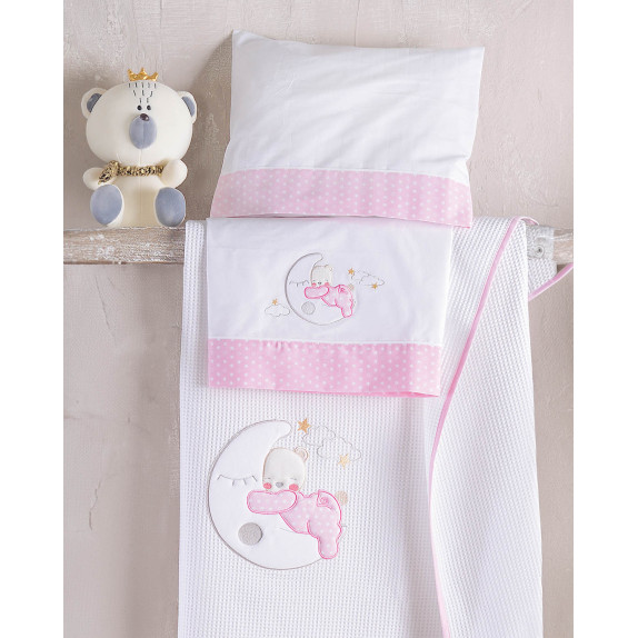 Σετ Σεντόνια Φανελένια Κούνιας 3 Τεμαχίων Rythmos Moon...