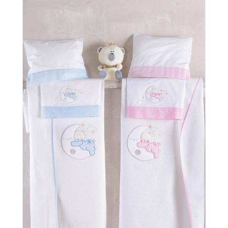 Σετ Σεντόνια Φανελένια Κούνιας 3 Τεμαχίων Rythmos Moon Swing Ροζ 100x160