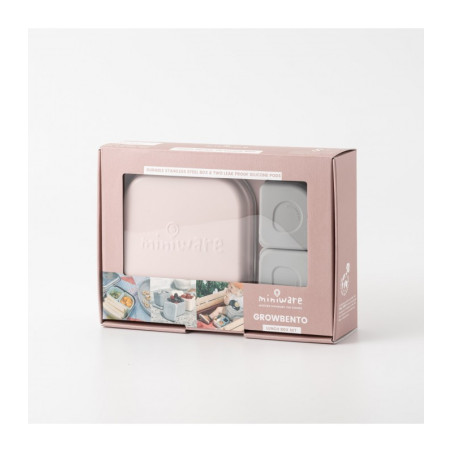 Miniware Des.12 Δοχείο Φαγητού Inox Ροζ 15X15Cm Με 2 Αποθηκευτικά Δοχεία Σιλικόνης