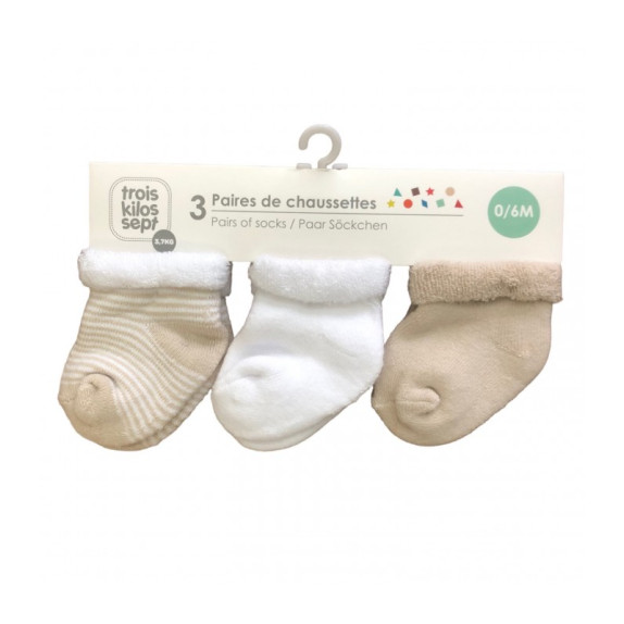 Καλτσακια Σετ 3 Τεμ Μπεζ 0-3 Μηνων Trois Kilos Sept