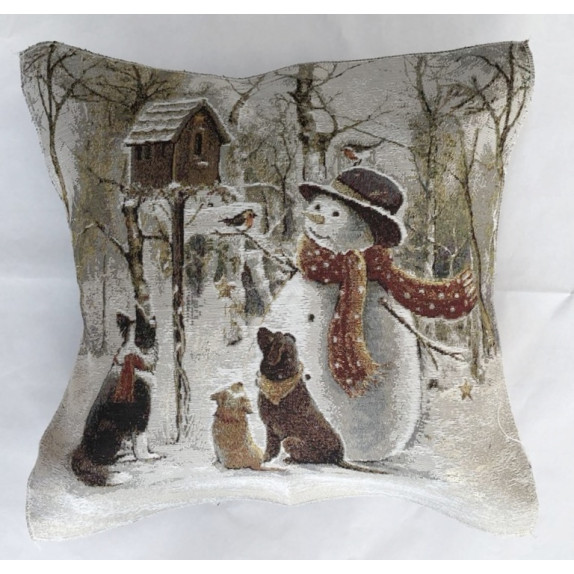 F&L 43X43 Μαξιλαροθήκη Υφαντο Χριστουγεννιατικο Χιονανθρωπος