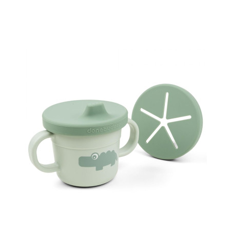Ποτήρι Done By Deer Με Λαβές Και Στόμιο + Snack Cup Croco Green BR78103