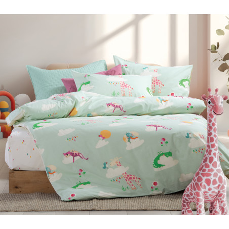 Σετ Παιδικά Σεντόνια Μονά 3 Τεμαχίων Nef-Nef Sky Is A Zoo Mint 170x260