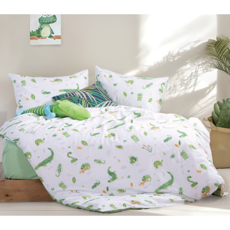 Σετ Παιδικά Σεντόνια Μονά 3 Τεμαχίων Nef-Nef Cute Reptiles White/Green 170x260