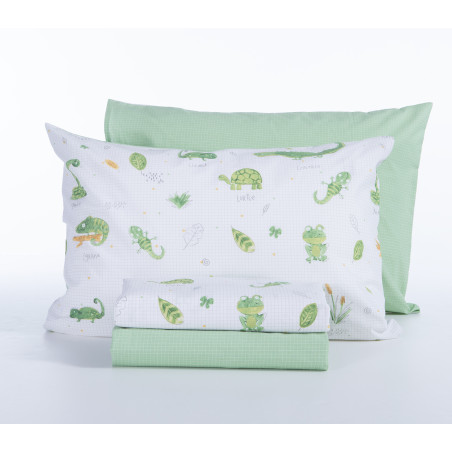 Σετ Παιδικά Σεντόνια Μονά 3 Τεμαχίων Nef-Nef Cute Reptiles White/Green 170x260
