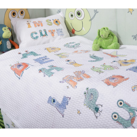 Βρεφική Κουβέρτα Πικέ Αγκαλιάς Nef-Nef Alphabet Monster White 80x110