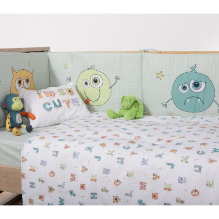 Σετ Σεντόνια Κούνιας 3 Τεμαχίων Nef-Nef Alphabet Monster Pistachio 120x170