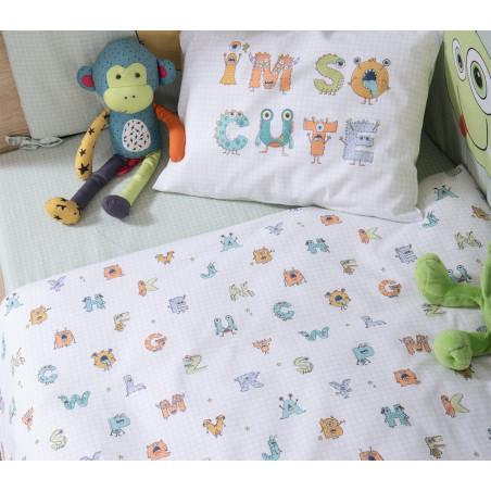 Σετ Σεντόνια Κούνιας 3 Τεμαχίων Nef-Nef Alphabet Monster Pistachio 120x170